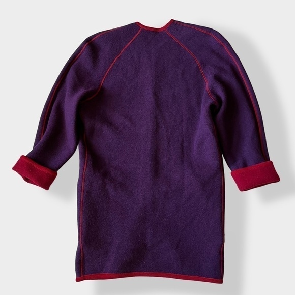 VTG 80s Coatigan Open Cardigan Reversible Knit Boxy Large Shoulder Red Purple 10 - Picture 11 of 14